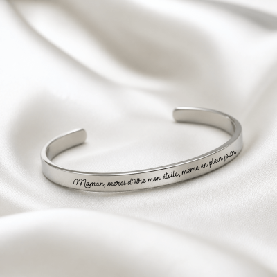 Bracelet manchette argenté - Texte personnalisé