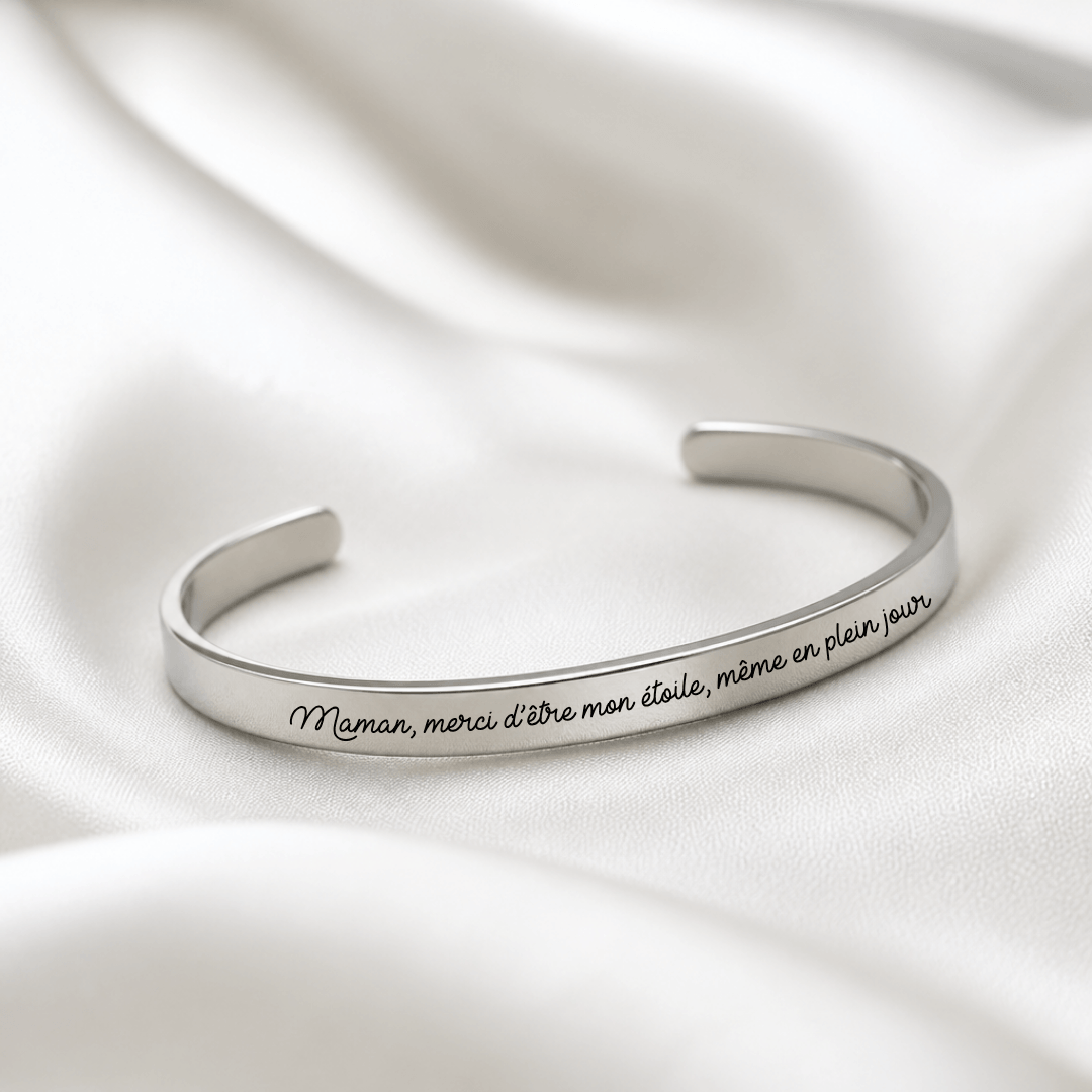 Bracelet manchette argenté - Texte personnalisé