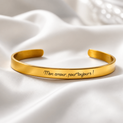 Bracelet manchette doré - Texte personnalisé