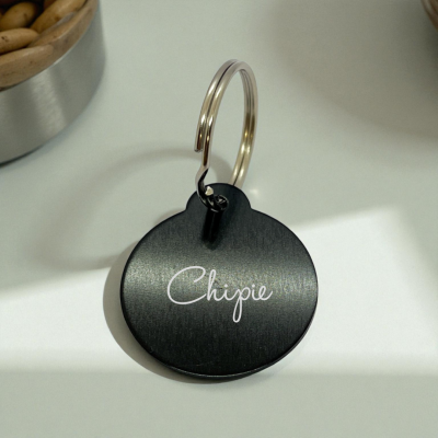 Médaille chien ronde personnalisée noir