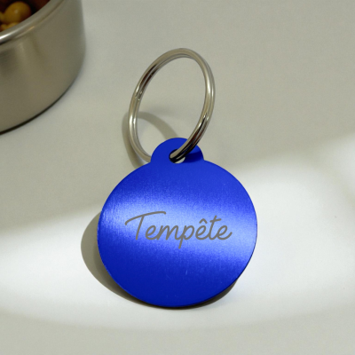 Médaille chien ronde personnalisée bleu